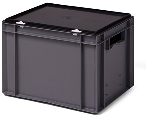 Euro stapellåda/förvaringslåda K-TK 4270-0, grå, med svart förslutningslock, 400 x 300 x 281 mm (L x B x H)