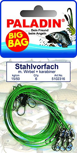 3 Stück Big Bag Stahlvorfach mit Wirbel und Karabiner, 50 cm, 8 kg, Größe 3 - Qualität von PALADIN