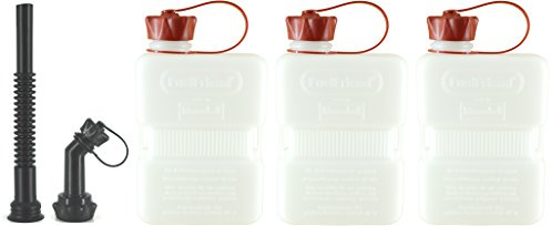 FuelFriend®-PLUS CLEAR 1,0 Liter - Klein-Benzinkanister Mini-Reservekanister - im Dreierpack + Auslaufrohr-Set