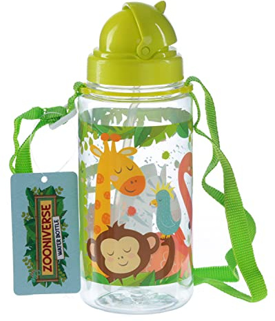 Puckator Borraccia per Bambini con Cannuccia 450ml - Animali dello Zoo - Zooniverse