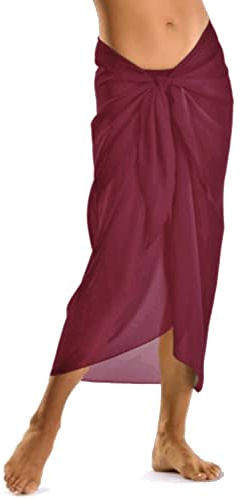 TOSKATOK® Kvinnor flickor sexig elegant strand omlottkjol sarong pareo i enfärgade färger, Burgund, En Storlek