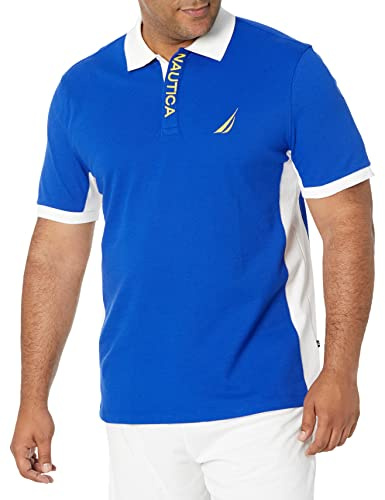 Nautica Men's Short Sleeve Color Block Performance Pique Polo Shirt Shirt, Bright Cobalt, Medium
