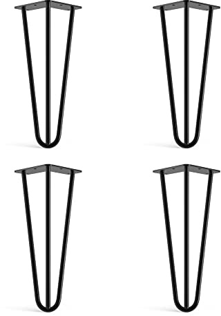 4 x Hairpin Legs from DT IRONCRAFT - 30cm 3 Rod / 10mm, Black - Low Coffee Table Legs with Floor Protector Feet & Screws