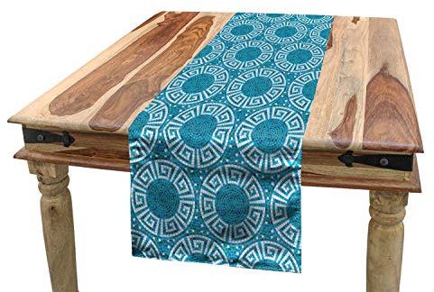 ABAKUHAUS Wasser Tischläufer, Greek Meander-Mosaik-Fliesen, Esszimmer Küche Rechteckiger Dekorativer Tischläufer, 40 x 180 cm, Türkis Grün