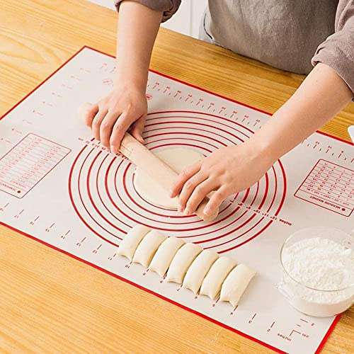 Tapis de Cuisson Patisserie en Silicone Anti-adhésif Réutilisable Baking Mat Fondant Pâte, 100% sans Bisphénol-A (BPA), avec Mesure, 60 x 40 cm (Rouge)
