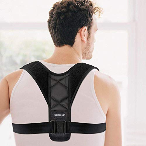 Spinegear Posture Corrector for Men And Women - Adjustable back brace upper back support strap - Clavicle straightener providing Support for neck slouching and back Pain Relief (Black, XL)