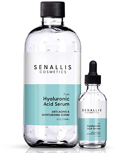 Hyaluronic Acid Serum 8 fl oz And 2 fl oz, Made From Pure Hyaluronic Acid, Anti Aging/Wrinkle, Ultra-Hydrating Moisturizer That Reduces Dry Skin Manufactured In USA