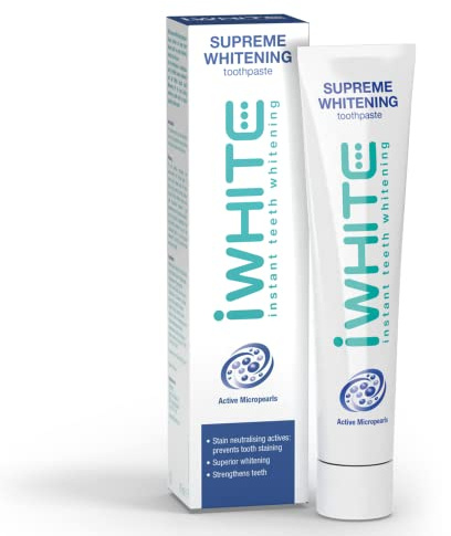 iWhite Supreme Dentifricio Sbiancante 75 ml - Sbiancamento Attivo ed Eliminazione delle Macchie sui Denti. Rinforza, Protegge e Rinfresca l’Alito - Microperle per Denti Più Bianchi