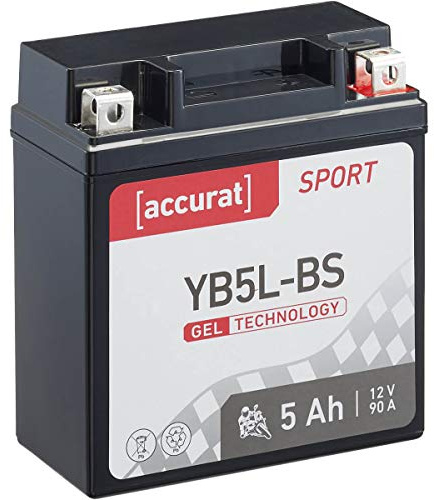 Accurat Motorradbatterie YB5L-B, Gel, 12V 5Ah, wartungsfrei, zyklenfest | geeignet für Roller, Motorroller, rüttelfest, Starterbatterie, Erstausrüsterqualität, vorgeladen