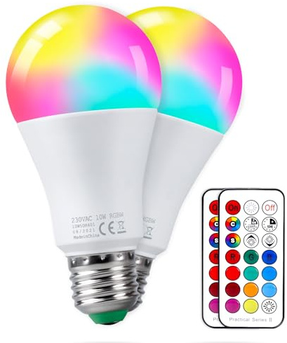 REYLAX Glühbirne mit Fernbedienung, E27 LED Birne RGB und Warmweiß Bunt | 85 Watt 1000 LM LED Lampe Dimmbare Farbwechsel, 12 Farben Leuchtmittel mit Memory, Flimmerfrei, 2er Pack