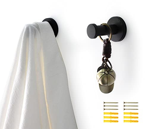 WJUAN Kleiderhaken Schwarz, 2 Stück Mattlack Garderobenhaken 53 mm Wandhaken, Haken mit Robuster Schraubdübel, Handtuchhake fur Küche, Bad, Arbeitszimmer und Hauptschlafzimmer