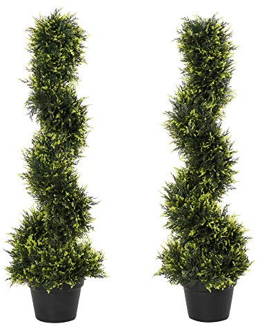 Outsunny 90cm/3FT Artificial Trees, Spiral Topiary Trees w/Pot Set Of 2, Fake Indoor Greenery Plant Home Office Garden Decor Green