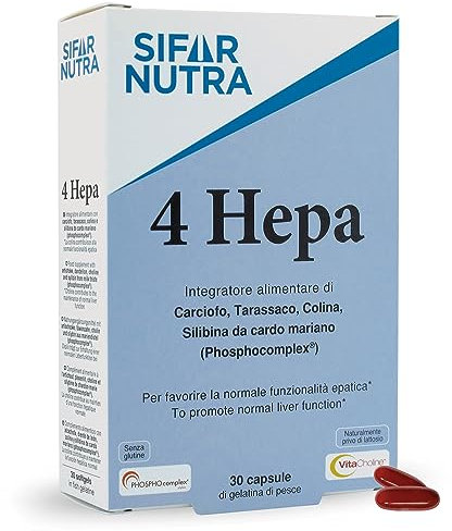 Sifar Nutra 4 Hepa | integratore depurativo fegato | per la normale funzionalità epatica | con carciofo, tarassaco, colina, silibina da cardo mariano | 30 capsule