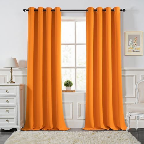 MIULEE Verdunklungsvorhänge Thermo Blickdicht Ösen 2er Set 140x245cm Orange | Blickdichter Thermostoff für Wohnzimmer und Schlafzimmer, hilft Licht, Hitze und Kälte zu reduzieren.