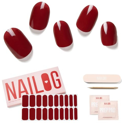 NAILOG Unghie Gel Adesive UV - 20pcs Smalto Adesivo Per Unghie，Tinta unita Vegano,Full Wraps PCS Stickers Unghie Nail Art Starter Kit, Lampada UV/LED richiesta,Idee Regalo Donna