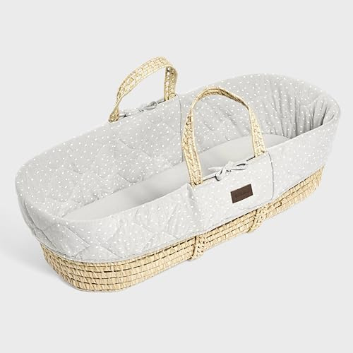 The Little Green Sheep Moseskorb Baby – Natürlich gesteppter Moses Korb Babybett mit Matratze, Baby Erstausstattung Neugeborene Kinderbett, Inklusive 28x74cm Natürlicher Matratze, Taubenreis