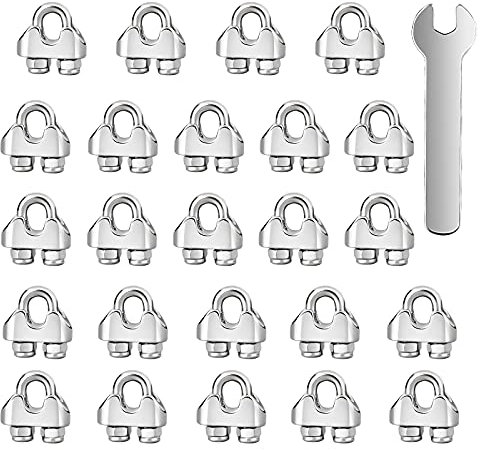 Wire Rope Clip M3 Cable Clamps (24 PCS) 304 Stainless Steel Cable Clip with Locknut, U Bolt Saddle Wire Rope Clamp for Ø 3mm Rigging Rope Garden Tensioning Rope Industry Household Transportation