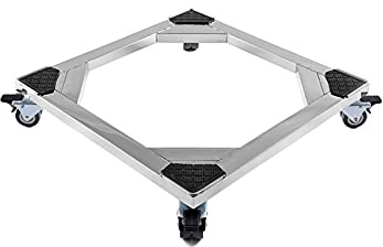 Waschmaschinen Sockel Edelstahl Untergestell Verstellbare Sockel für Kühlschrank mit 4 Räder Universal-Basis Stand für Trockner Geschirrspüler Trolley Antirutschmatte (60 * 55cm)