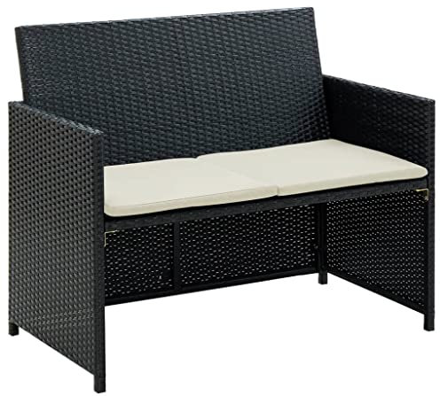 ZQQLVOO Sessel Loungesofa Gartenbank,Gästebett Bettsofa,Fußhockern Gartenliege 2-Sitzer-Gartensofa mit Polstern Schwarz Poly Rattan,Geeignet für Gartenrasen-Schwimmbad