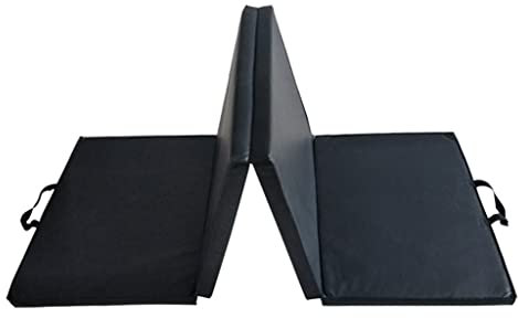 Turnmatte Weichbodenmatte Vierfach Faltbare Turnmatte, Leder Yogamatte Sit Ups 4-Fach Fitnessmatte, Mit Griff Zum Einfachen Tragen, 240x60x5cm (Color : Black, Size : 240x60x5cm)