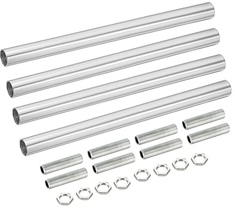 sourcing map 4 Set Verlängerungsstangensatz, Verbindungsmutter M10 200 mm / 3,94 Überwurfmutter mit Gewinderohr, Gewindeverlängerung, Silber