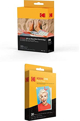 KODAK Mini 2 Photo Printer Cartridge MC All-in-One Paper and Color Ink & Papier Photo Zink Autocollant 5 cm x 8 cm (20 Feuilles) Compatible avec l'appareil Photo instantané Printomatic