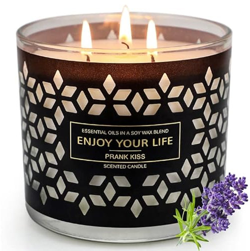 Velas Aromática de Tarro Grande 3 Mechas Velas Perfumada 14 oz Cera de Soja con Aceites Esenciales Lavanda y Madera para el Hogar Fragancia Regalo para Mujeres Madre Cumpleaños Hasta 75 Horas, Amante