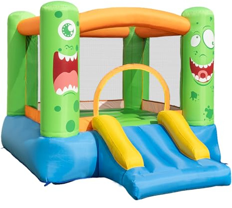 COSTWAY Kids Bouncy Castle, Inflatable Bouncer House with Slide, Jumping Area and Carrying Bag, Blow Up Jumper for Indoor Outdoor (Big Mouth)