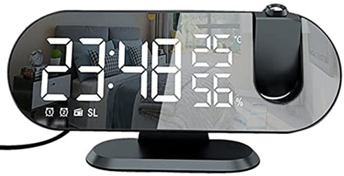 SHENUZ Sveglia Digitale con Proiettore, Sveglia con Proiettore, con FM Radio,con Porta di Ricarica USB, per Camera da Letto, Soggiorno,White