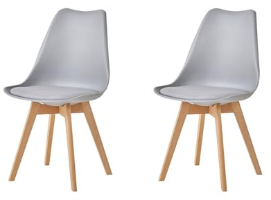HJhomeheart Esszimmerstühle 2er Set, Skandinavische Küchenstühle Design, Sitzfläche aus Kunstleder, mit Massivholz Beinen, Gepolsterte armlose Stühle (Grau-2)