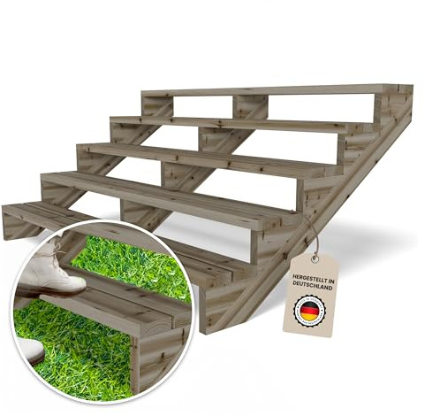 Gartenwelt Riegelsberger Scala per terrazze, larghezza 190 cm, scala con 5 gradini, altezza piano 89 cm, legno massello di pino impregnato in autoclave, set completo di guance, assi e viti