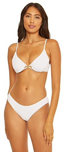 BECCA by Rebecca Virtue Moon Ridge - Women's Underwire Bra Bikini Top, Adjustable, Swimwear Separates for Women, White, Medium
