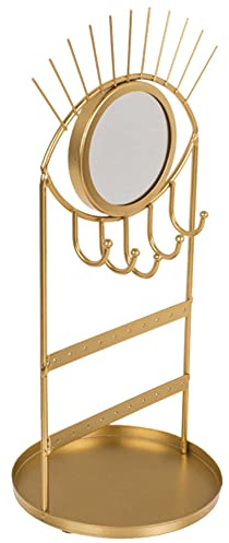 mtb more energy Deko Schmuckständer ''Mirror Eye'' - Goldener Schmuckhalter aus Metall mit Spiegel und Ring-Ablage - Höhe 29cm - Aufbewahrung Halter für Ringe Ohrringe Ketten Armreif Armband Uhren