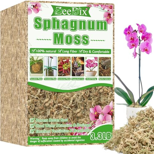 ZeeDix 1500g Sphagnum Moos für Pflanzen, Natürliches Langfaser Sphagnummoos | Torfmoos in Großpackung für fleischfressende Pflanzen, Orchideen, Sukkulenten und Reptilien (120L hydratisiert)