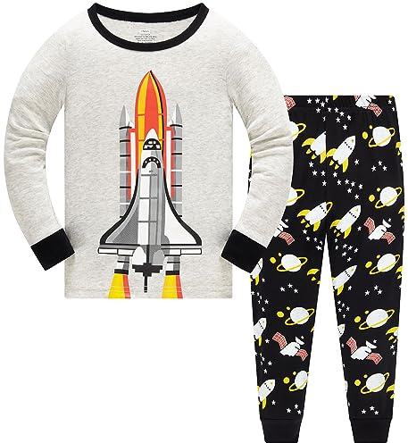 Colobe Boys Pyjamas Sets Nightwear Cotton Toddler Clothes Kids Rocket Space Sleepwear Long Sleeve Pjs 2 Piece Outfit Xmas Gift 5-6 Years