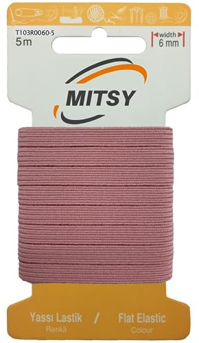 MITSY slitstarkt gummiband platt gummi för sömnad bredd 6 mm 5 m rosa