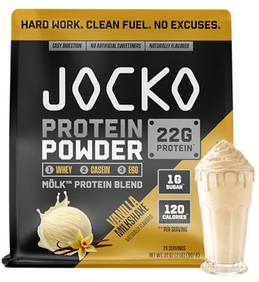 Jocko Fuel Whey Protein Powder, Vanilla Milkshake, 22g Protein, Digestive Enzymes + Probiotic Blend, No Sugar Added, with Essential Amino Acids + Electrolyte Minerals, 28 Servings