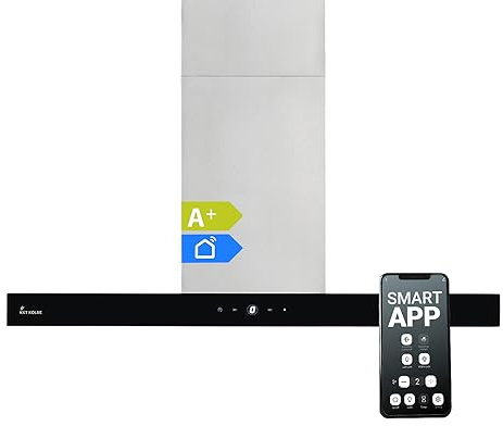 KKT KOLBE Dunstabzugshaube 90cm | Inselhaube | Edelstahl | schwarzes Glas | Smart WiFi App | WLAN | Nachlaufautomatik | SensorTouch Bedienung | DELTA-INSEL-HC
