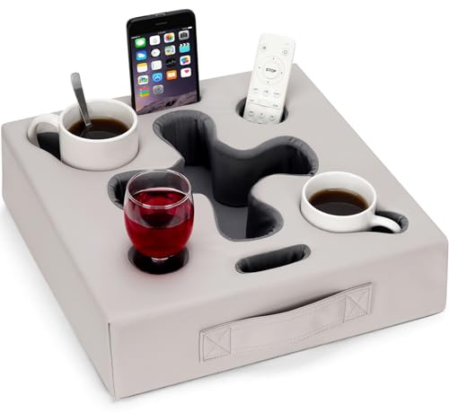 IGOHEALS Couch Cup Holder Pillow-Sofa Cup Holder for Bed, Rv, Tv, Car, Man Cave, Backseat | Remote, Drinks, Snacks Tray Organizer Caddy Cupholder (Square-PU Grey)