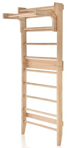 GOPLUS Sprossenwand mit höhenverstellbarer Klimmzugstange, Wandmontierte Indoor-Kletterwand aus Massivholz, Multifunktionale Fitnessgeräte, bis 100kg belastbar, Turnwand für zu Hause & Fitnessstudio