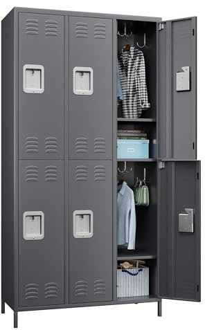 SUPEER Casier Métallique Verrouillable 6 Compartiments avec Ventilation - Armoire de Rangement Sécurisée pour Entreprises, Écoles, Salles de Sport et Bureaux - Gris foncé
