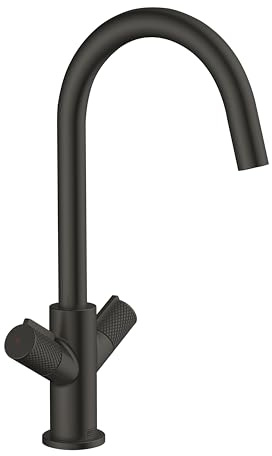 Bristan Fern Kitchen Tap, Black, FRN EFSNK BLK | Swivel spout, Top fix EasyFit installation, Dual handle operation, Easy-grip handles, Kitchen mixer tap, Lifetime Cover