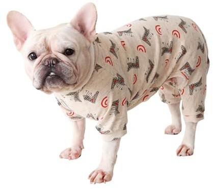 Fette Hundekleidung, weiche Baumwolle, französische Bulldogge, Pyjama, Mops, vierbeinig, Einteiler, Kostüm für Katzen, Welpen, kleine, mittelgroße Hunde, Größe S (Orange)