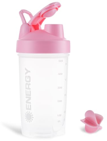 Shaker Protéines 500 ml Bouteille Sport, Sans BPA, avec Gradué et Boule de Mélange, Lave Vaisselle, Anti-fuite Bouteille Shaker de Protéines, pour Smoothies Mélange, Salle de Sport, Entraînements