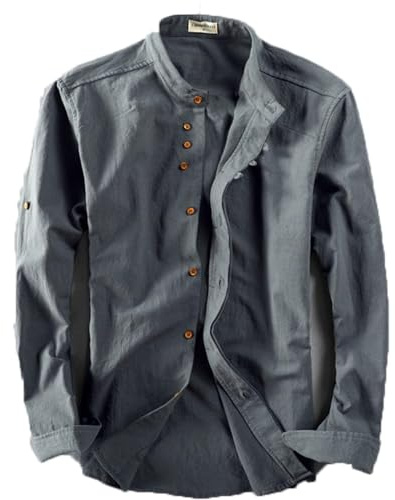 Soulona skjorta, japansk stil skjorta, långärmad ledig skjorta skjorta skjorta ståkrage, fashionabla skjortor, Mörkgrått, XL