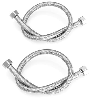 Heable Pair of Flexible Pipes for Bathroom/Kitchen/Toilet Taps British Standard Pipe 1/2 x 1/2 BSP Fitting 500mm Long