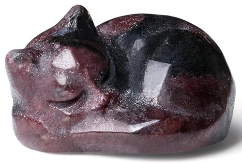 QINJIEJIE Granat Katze Kristalle Figur Schlafende Katzenfigur Statue Edelsteine SkulpturGlück Kätzchen Niedliche Dekoration Männer Frauen