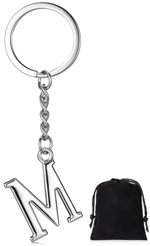 Gulfmew Porte-Clés Lettre Argent Initiale Pendentif Cadeau de Voiture Breloque pour Sac Pour Femme Homme Amis Famille(M)