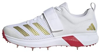 adidas Herren Adipower Vector Cricket-Schuhe, Cloud White/Gold Metallic/Pure Ruby, 43 1/3 EU