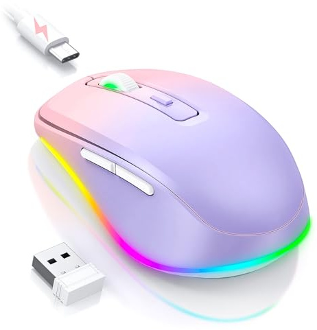 seenda Kabellose Maus mit Jiggler, RGB-Beleuchtung, 2000 DPI, Rosa & Lila | Wiederaufladbare 2.4G USB Verbindung Funkmaus, Leise Klick, für PC, Laptop, Computer, Windows